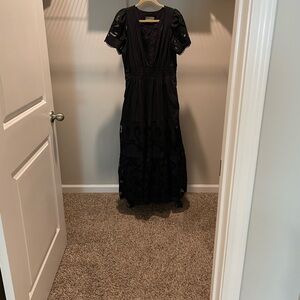 Anthropologie Black Somerset Lace Maxi Dress